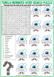 Family Members ESL Word Search Puzzle Worksheet For Kids
