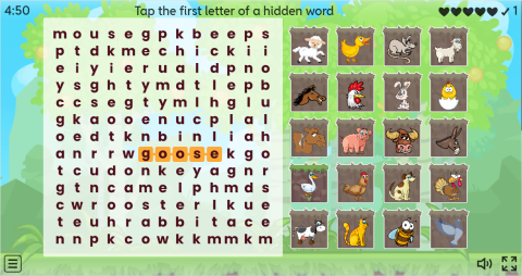 Farm Animals ESL Interactive Wordsearch Puzzle