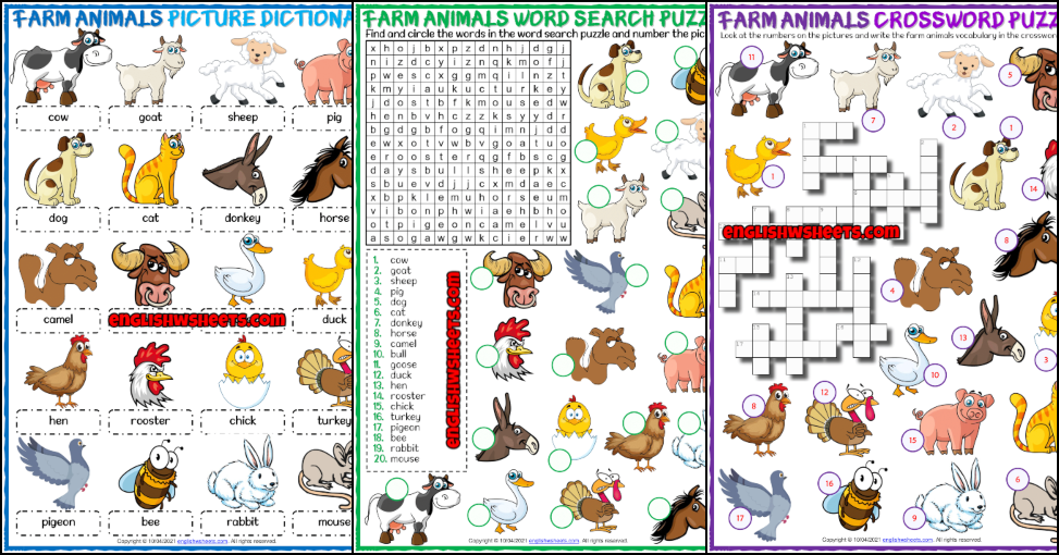 Farm Animals ESL Vocabulary Worksheets