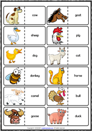 Farm Animals ESL Printable Dominoes Game For Kids
