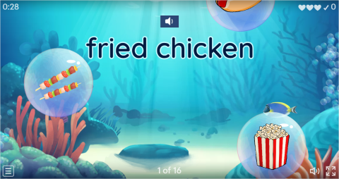 Fast Food ESL Vocabulary Flying Fruit Game