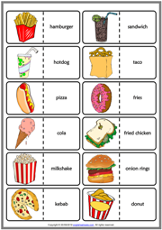 Fast Food ESL Printable Dominoes Game For Kids