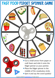 Fast Food ESL Printable Fidget Spinner Game For Kids