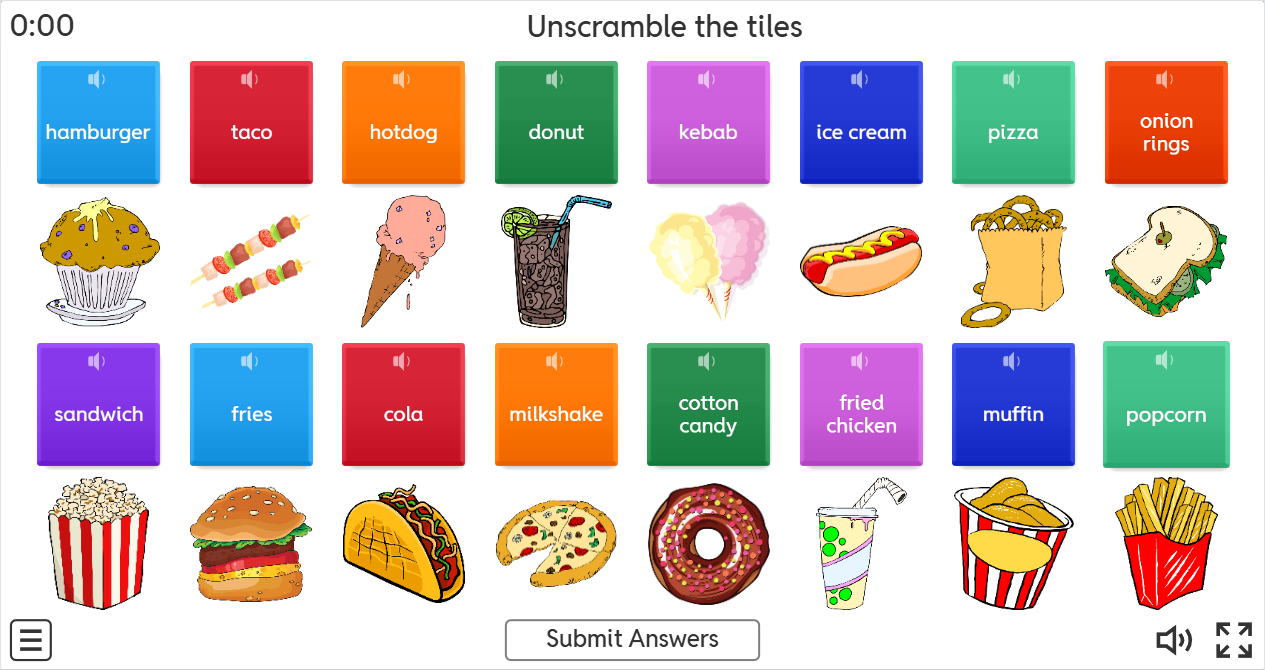 Fast Food ESL Interactive Unscramble Worksheet