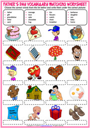 Father's Day ESL Matching Exercise Worksheet For Kids