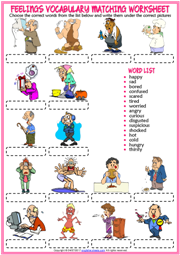 Feelings ESL Vocabulary Matching Exercise Worksheet