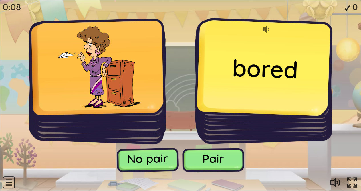 Feelings ESL Vocabulary Pair or No Pair Worksheet