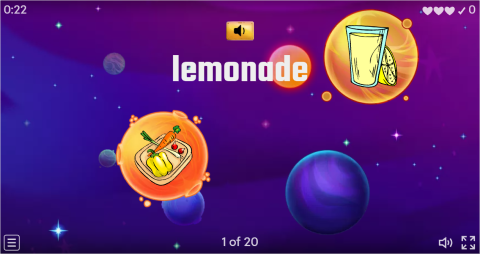 Food and Drinks ESL Vocabulary Flying Fruit Game