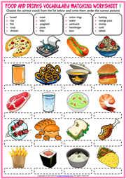 Food and Drinks ESL Matching Exercise Worksheets