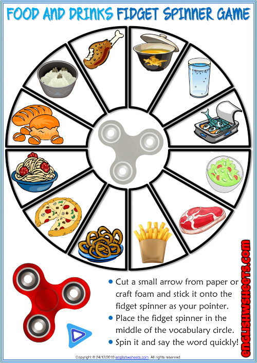 Food and Drinks ESL Printable Fidget Spinner Game