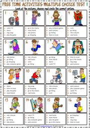 Free Time Activities ESL Multiple Choice Tests For Kids
