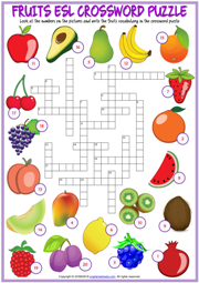 Fruits ESL Printable Crossword Puzzle Worksheet For Kids