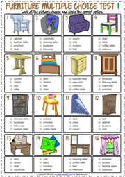 Furniture ESL Printable Multiple Choice Tests For Kids