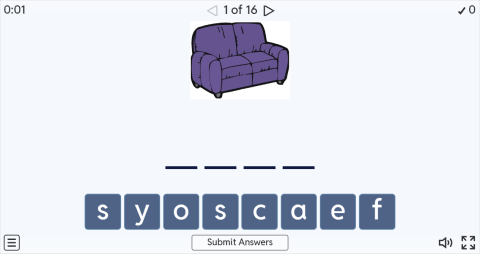 Furniture ESL Interactive Spell The Word Worksheet