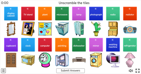 Furniture ESL Interactive Unscramble Worksheet