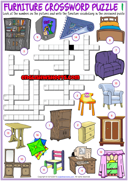 Esl Printable Crossword Puzzle Worksheets, Living Room Furniture Crossword Clue