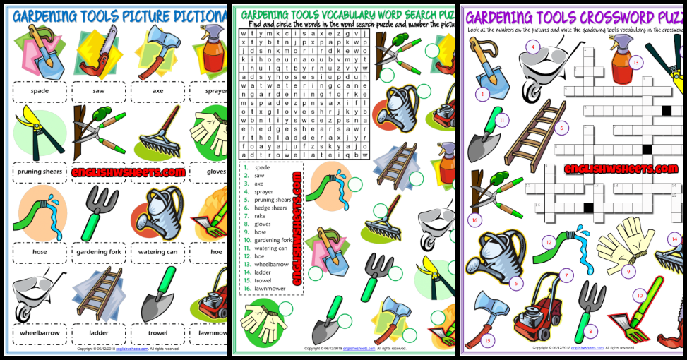 Gardening Tools Esl Voary Worksheets, Landscaping Equipment List