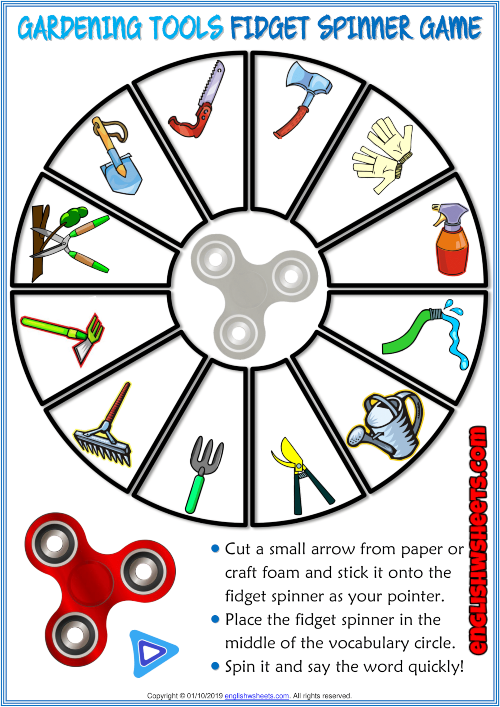 Gardening Tools ESL Printable Fidget Spinner Game For Kids
