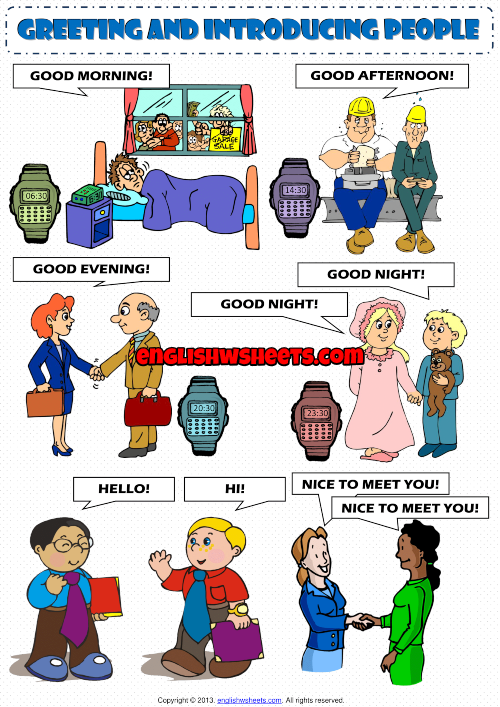 Greeting People Picture Dictionary ESL Worksheet