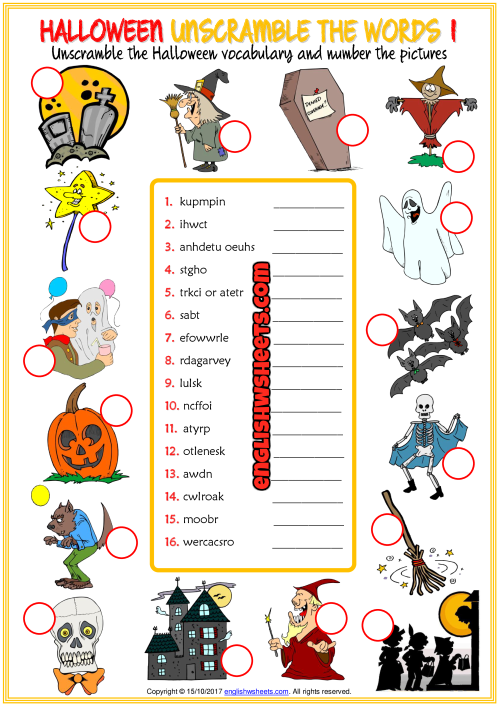 Halloween ESL Unscramble The Words Worksheets For Kids