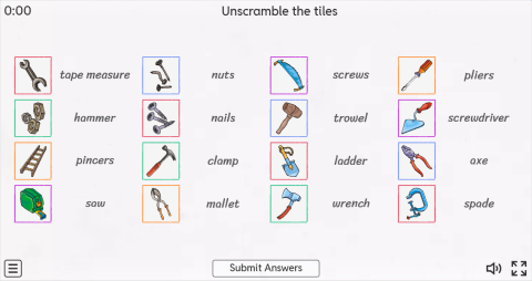 Hand Tools ESL Interactive Match Up Worksheet