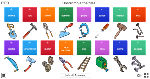Hand Tools ESL Interactive Unscramble Worksheet