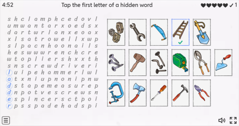 Hand Tools ESL Interactive Wordsearch Puzzle