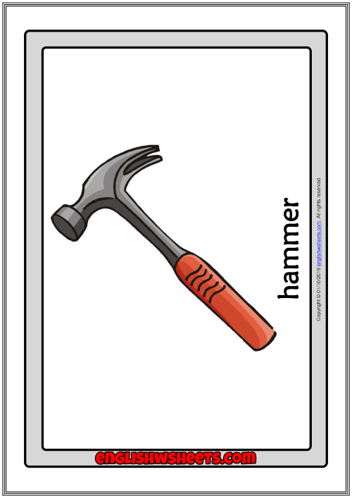 Hand Tools ESL Printable Flashcards With Words for Kids