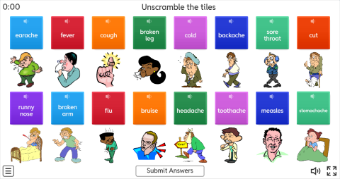 Health Problems ESL Interactive Unscramble Worksheet