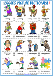 Hobbies ESL Printable Picture Dictionary Worksheets For Kids