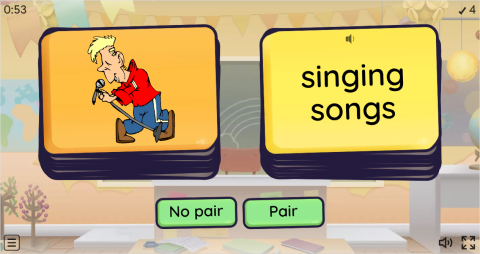 Hobbies ESL Vocabulary Pair or No Pair Worksheet