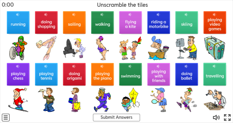Hobbies ESL Interactive Unscramble Worksheet