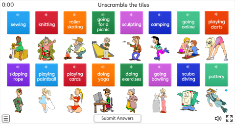 Hobbies ESL Interactive Unscramble Worksheet