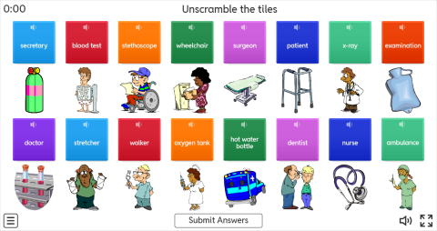 Hospital ESL Interactive Unscramble Worksheet