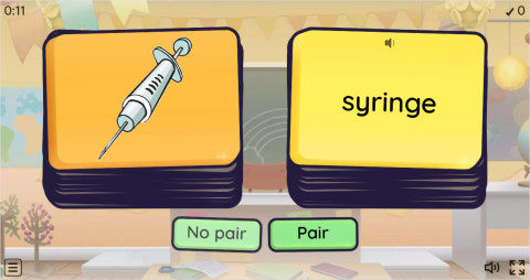 Hospital ESL Vocabulary Pair or No Pair Worksheet