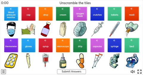 Hospital ESL Interactive Unscramble Worksheet
