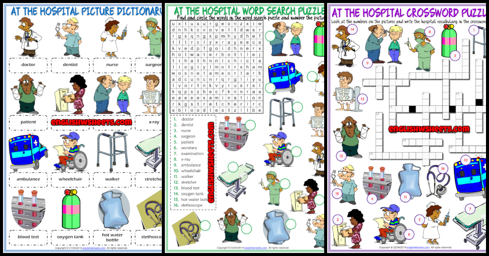 Hospital ESL Vocabulary Worksheets