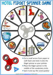 Hotel Vocabulary ESL Printable Fidget Spinner Game For Kids