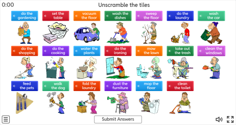 Household Chores Interactive Unscramble Worksheet