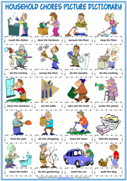 Household Chores ESL Picture Dictionary Worksheet For Kids