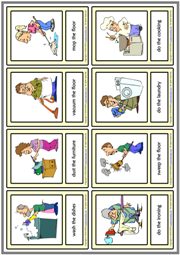 Household Chores ESL Printable Vocabulary Learning Cards