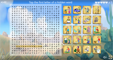Household Chores ESL Interactive Wordsearch Puzzle