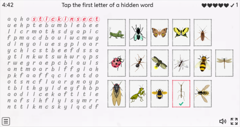 Insects Vocabulary ESL Interactive Wordsearch Puzzle