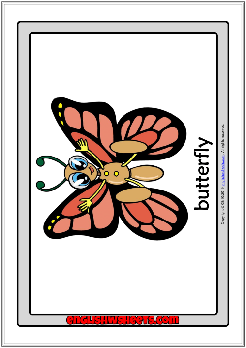 Insects ESL Printable Flashcards With Words for Kids