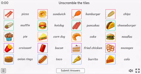 Junk Food ESL Interactive Match Up Worksheet