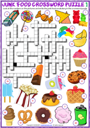 Junk Food ESL Crossword Puzzle Worksheets