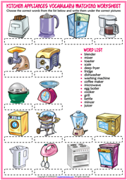 Kitchen Appliances ESL Matching Exercise Worksheet For Kids