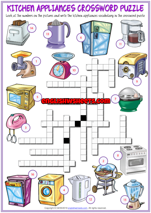 Kitchen Appliances Esl Crossword Puzzle
