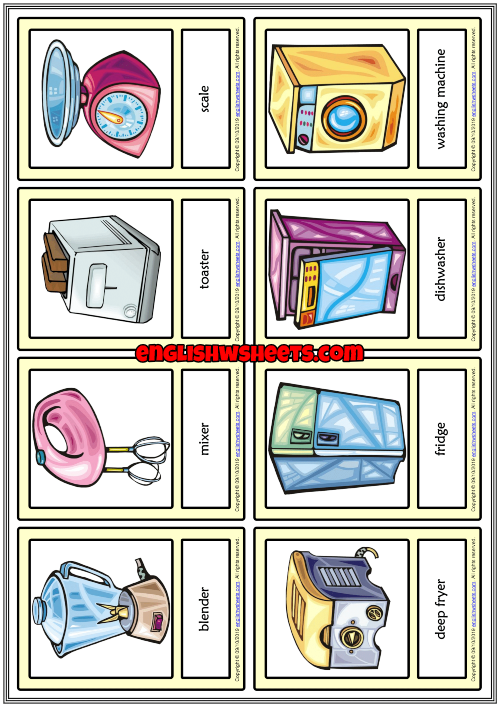 Kitchen Appliances ESL Printable Vocabulary Learning Cards