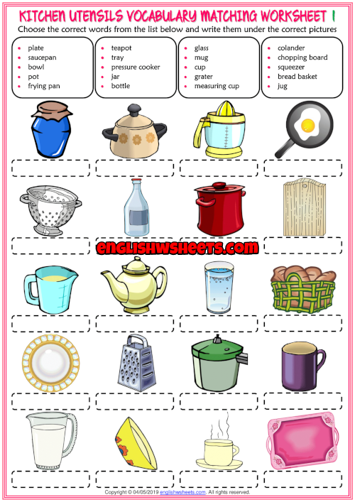 kitchen-utensils-esl-matching-exercise-worksheets-for-kids